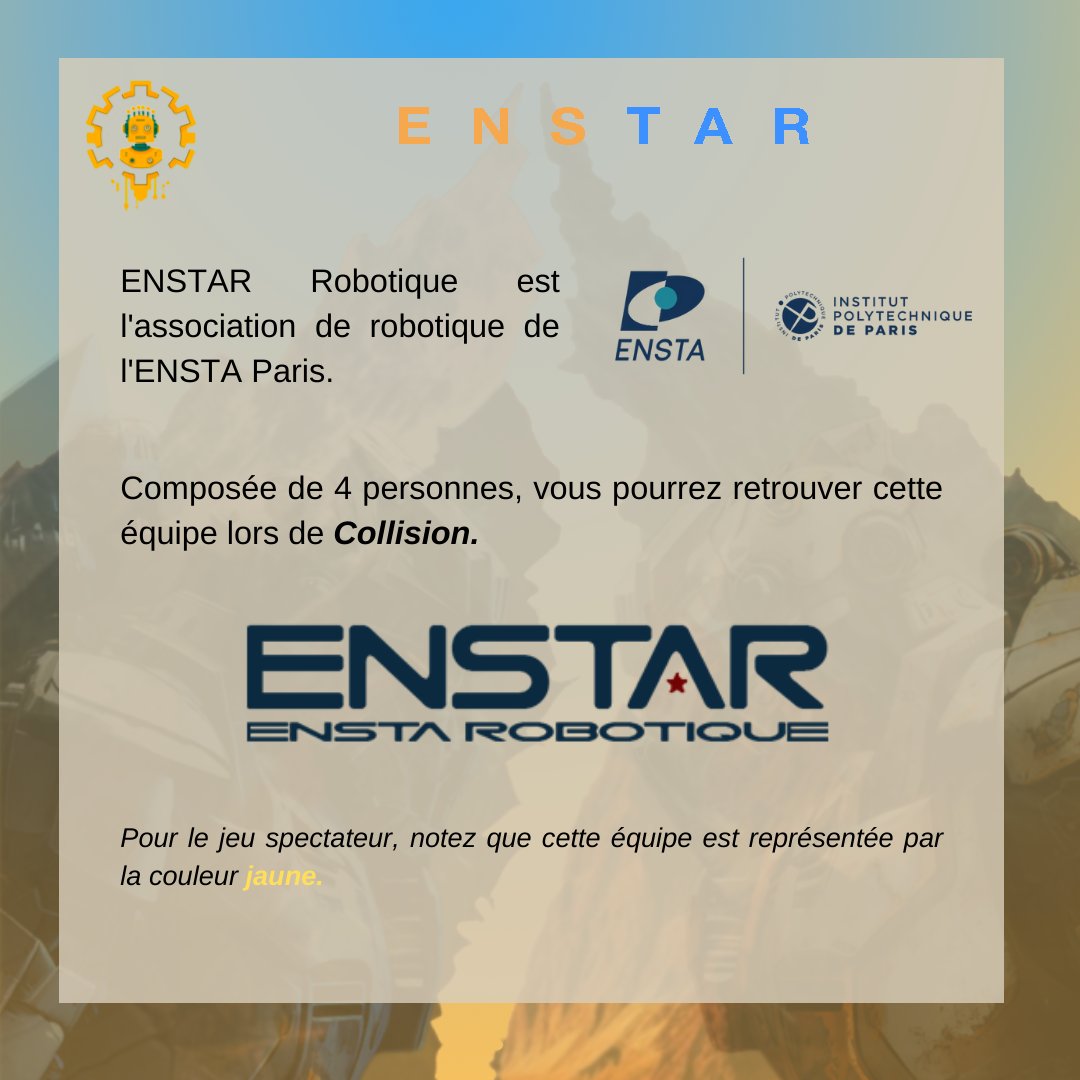 On vous présente rapidement la première équipe qui participera à #Collision le 20 avril ! <a href="/ENSTA_Robotique/">ENSTAR</a>
