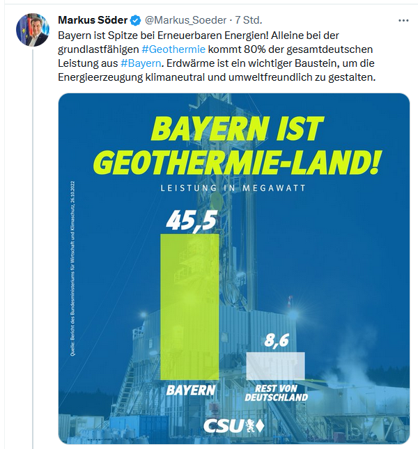 Söder glaubt ernsthaft, dass eine Technologie, die bisher 1 Promille des deutschen Strombedarfs deckt, die Lösung sei .... Na gut, soll er sie ausbauen, ist sicherlich nicht das schlechteste. 
Aber regieren lassen soll er andere, die wissen, wie man relevante Mengen Strom erzeugt