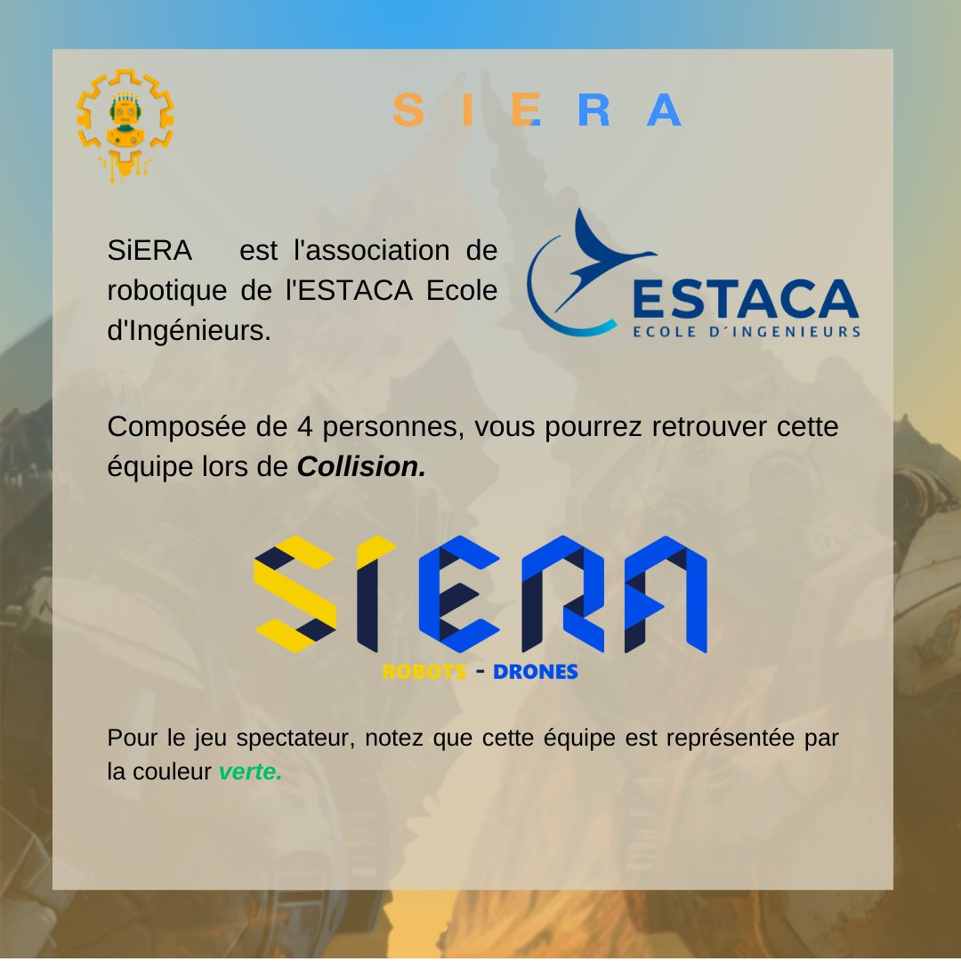 On continue les présentations avec SiERA, association d'<a href="/Estaca_twit/">ESTACA</a> ! On se dit au 20 avril à #Collision
