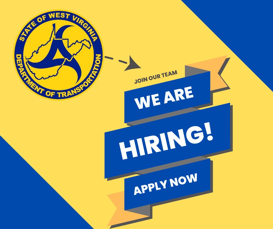 WVDOT's tweet photo. The #WVDOT is #hiring!
-Transportation Worker 2 Equipment Operator for Cabell County
-Transportation DMV Technician 1 for Kanawha County
-Transportation Worker 1 Mechanic for Various Counties
+many more great opportunities!
Learn more and #apply today: https://t.co/ckbpYYzdb8 https://t.co/0OSwRkniZ5