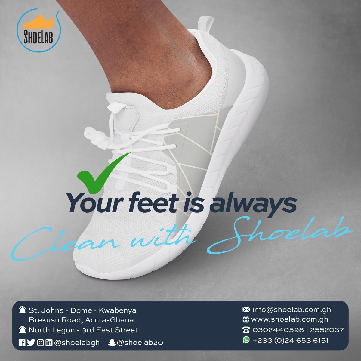 Cleaning sneakers, dress shoes, and everything in between. We're your one-stop-shop for shoe cleaning services.#shoelabgh #shoelabgh #gh #cleanshoe #washme #cleansole
#cleaning #service #WashME #shoeshop #accra

Call us on:
0302440598
0302552037
WhatsApp us on:
+233(0)24 653 6151