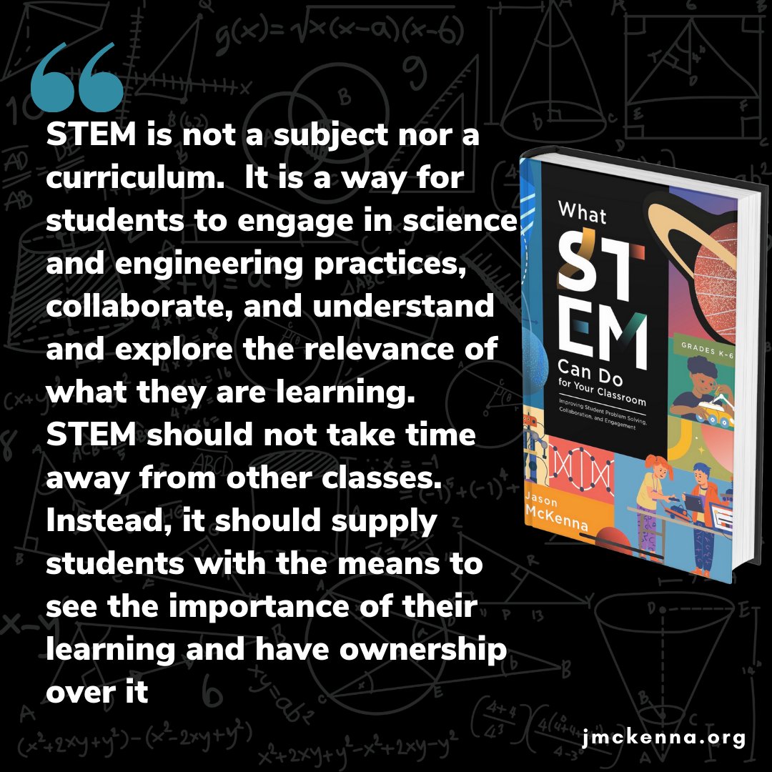 MckennaJ72's tweet image. We can sometimes get so focused on the implementation of #STEMeducation, we can lose track of the "why." I hope my book can help STEM Teachers understand their why.
amazon.com/What-STEM-Your…