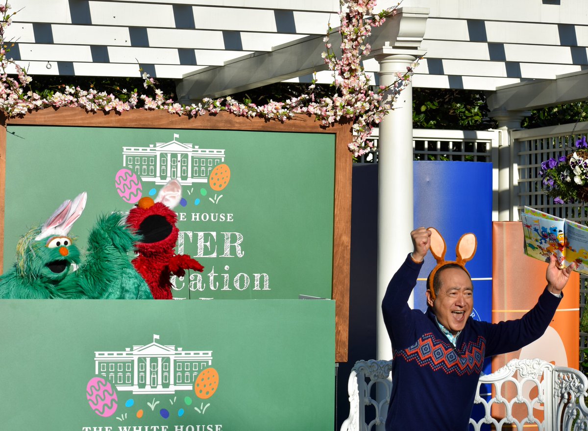 Sesame Street (@sesamestreet) on Twitter photo We had such an egg-cellent time at the <a href="/WhiteHouse/">The White House</a>'s Easter Egg Roll! Alan, @Elmo, and Rosita spent the afternoon reading "The Great Easter Race!" to all our friends who visited us at <a href="/FLOTUS/">First Lady Melania Trump</a>' Reading Nook. Spreading the joy of reading makes us hoppy! ❤️🐰 We had such an egg-cellent time at the <a href="/WhiteHouse/">The White House</a>'s Easter Egg Roll! Alan, @Elmo, and Rosita spent the afternoon reading "The Great Easter Race!" to all our friends who visited us at <a href="/FLOTUS/">First Lady Melania Trump</a>' Reading Nook. Spreading the joy of reading makes us hoppy! ❤️🐰