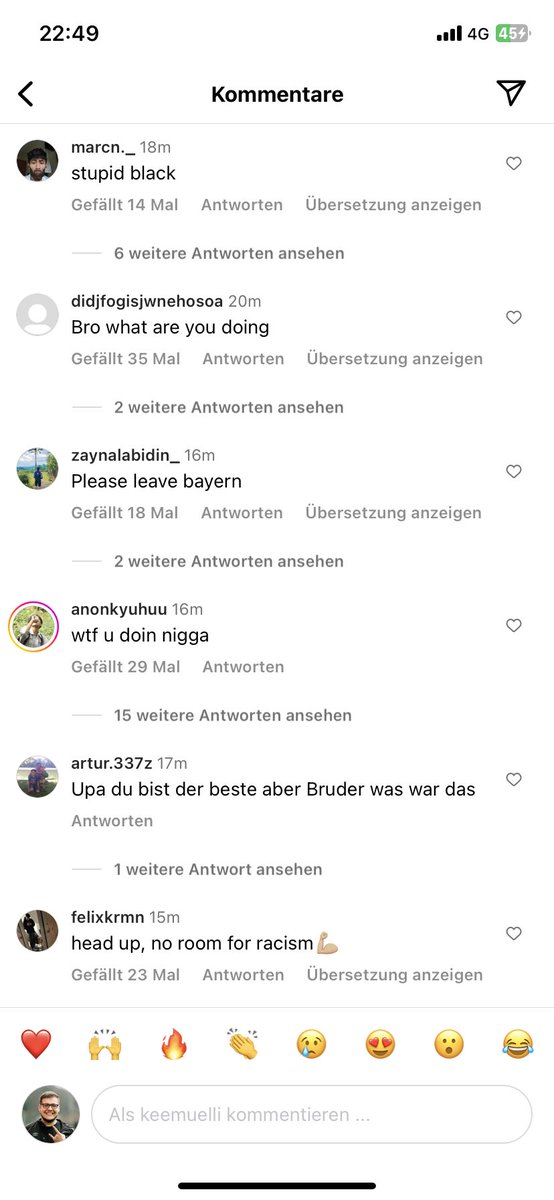 Die Kommentare unter dem letzten Instagram Bild von Dayot #Upamecano. 

Werde sowas nie verstehen… 

#MCIFCB