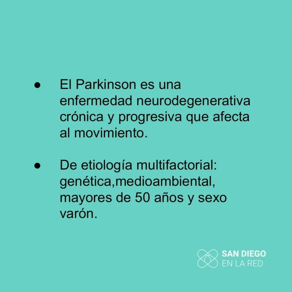 sandiegoenlared's tweet photo. 🔴 Parkinson: enfermedad neurodegenerativa crónica y progresiva del grupo de los Trastornos del Movimiento y segunda más frecuente tras el Alzheimer. 
🟡 Causada por pérdida de neuronas de la sustancia negra originando déficit de dopamina,  alterando el movimiento. https://t.co/8nh95RpOTC
