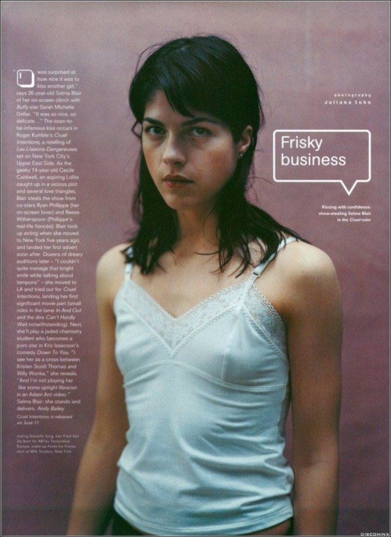 auditioning for cruel intentions reboot and they let me choose which character to read for .. i didn’t think i was right for any of them but i chose cece anyways and looked up selma blair in 1999 and wtf am i not her