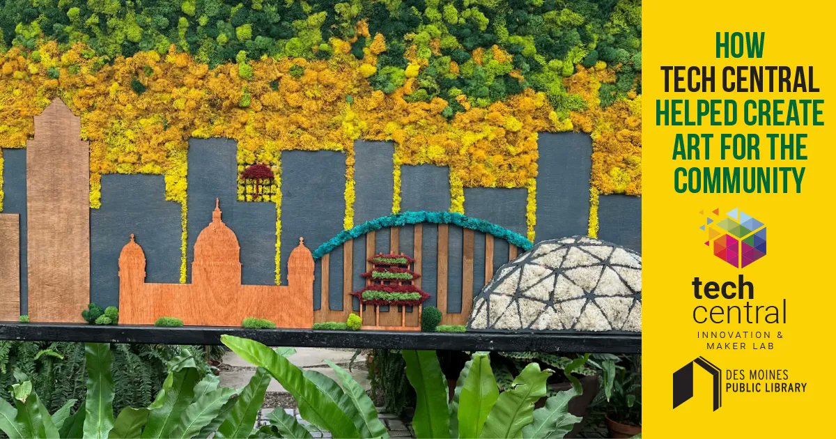 dmpl's tweet photo. Local artist Matt McMahon used the Tech Central Innovation and Maker Lab and Central Library to create the Des Moines city skyline for an installation at the Greater Des Moines Botanical Garden. Find out how on our latest blog:  https://t.co/C8PtgHCKva https://t.co/BbrQrJLdb2