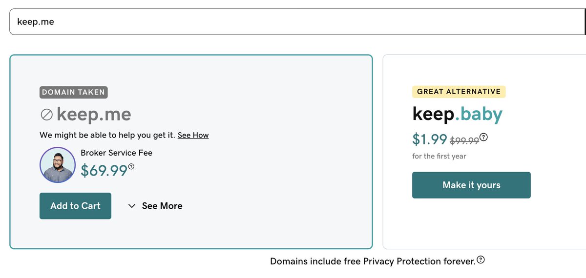I think #godaddy is getting a little political.  I tried to get a shorter domain for our employee retention focused company and here was the suggestion...