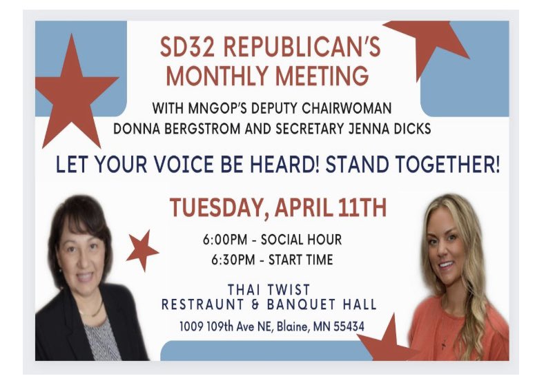 Excited to dive into a very important topic in Blaine tonight with Deputy Chair @donnabmn ! #LetYourVoiceBeHeard #StandTogether #MNGOP