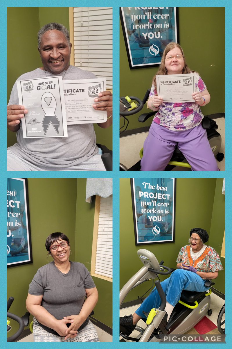 Here are some fun photos of our residents having fun participating in the #ParkinsonsDayChallenge! We love seeing our Team Members at several campuses supporting this important cause. 💙 #ParkinsonsAwarenessMonth #Rehab #ParkinsonsDay
