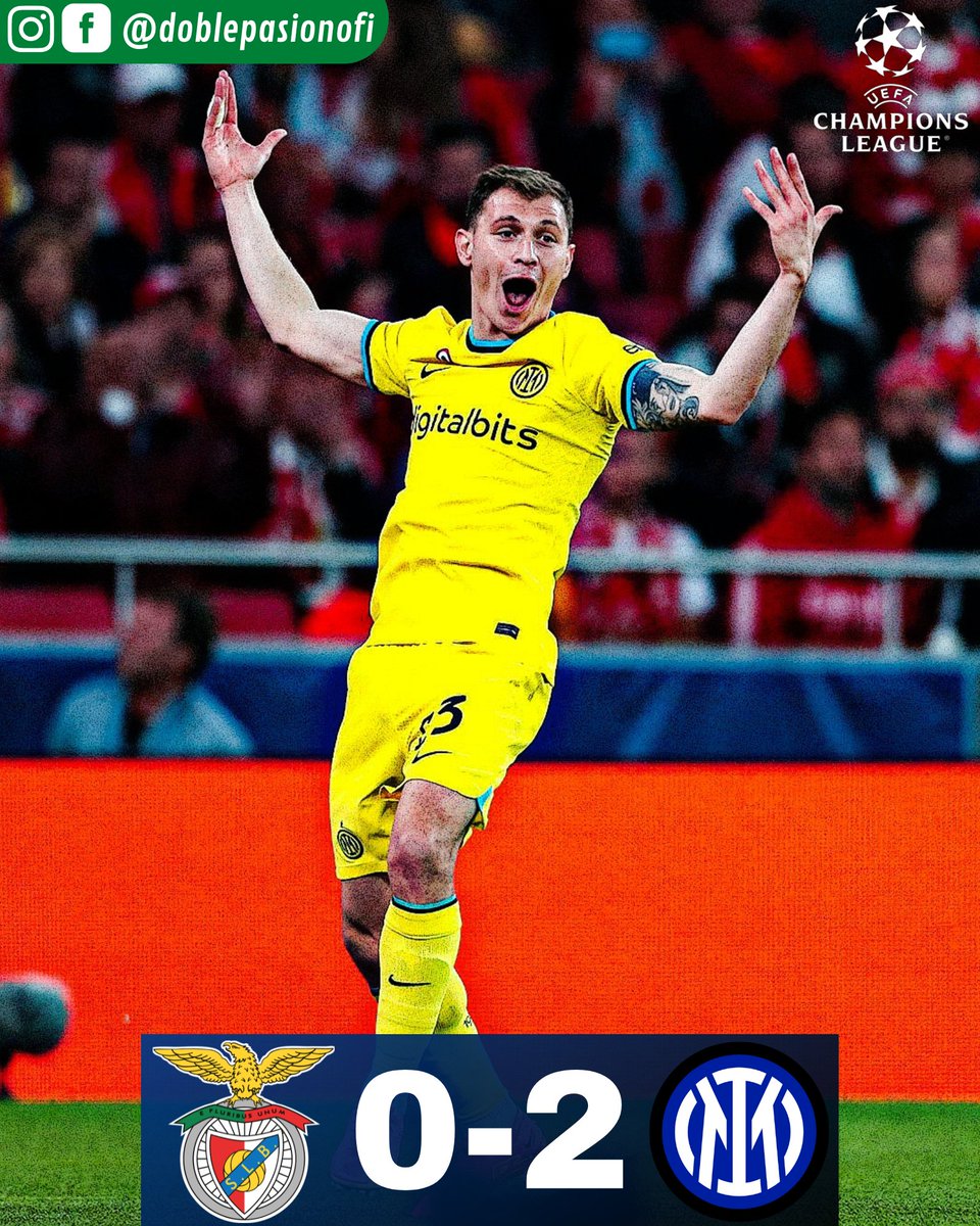 futbolcongiani's tweet image. !INTER DA EL GOLPE¡ 🔥 

Inter 🇮🇹 venció al Benfica 🇵🇹 de visita y tiene todo encaminado para clasificar a las semifinales de la Champions League 🏆. 

👉🏻Benfica tendrá que hacer una hazaña para darle vuelta al marcador en Italia. El partido será el miércoles 19 del presente mes.