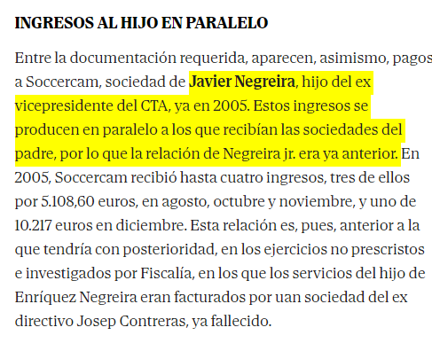 futbolgate_ES's tweet photo. "Entre la documentación requerida, aparecen, asimismo, pagos a Soccercam, sociedad de Javier Negreira, ya en 2005"

"Enriquez Negreira logró, en la 09/10, disparar sus emolumentos sin que mediara ningún cambio aparente en el servicio hasta los 573.398€"

https://t.co/OpJe7nG9O2 https://t.co/sRM9yRav0p