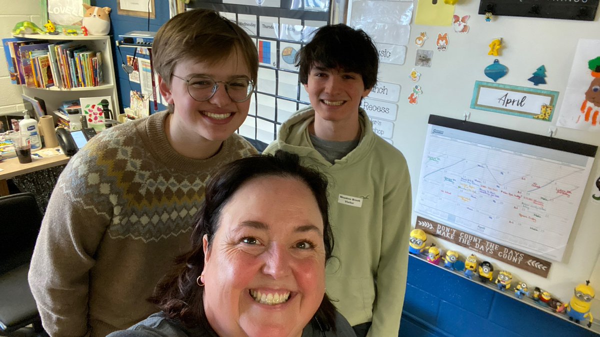 amygora's tweet photo. The sign of an amazing teacher?  When your former first graders (now 16!) WANT to come volunteer in your classroom. Thank you for having them!  They can’t wait to come again! https://t.co/9hoAWhwvD3