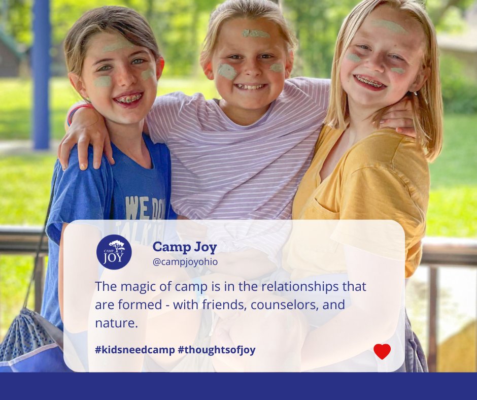 CampJoyOhio's tweet photo. Attending Camp Joy provides children with a unique opportunity to develop and practice valuable social skills, such as building relationships, communication, teamwork, and empathy. 

#keedsneedcamp #campjoy #sendakidtocamp #thoughtsofjoy https://t.co/VzlPo9nIJH