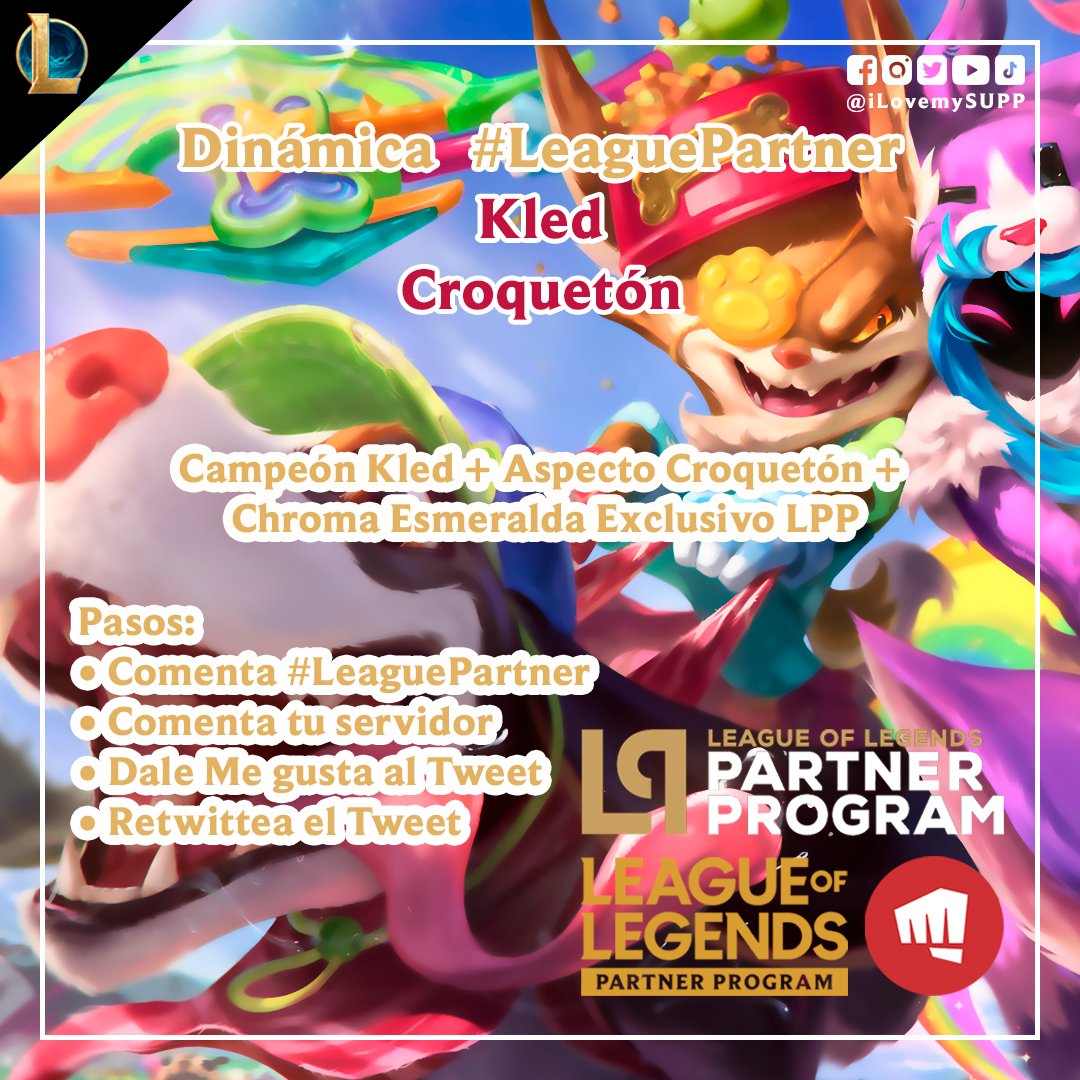 Soy parte del Programa de Socios de LoL de Riot Games y ellos me dieron algunos códigos para ustedes.

Kled Croquetón:
• Serán 5 códigos

Los resultados los daré a conocer el sábado 15 de abril de 2023.

¡Mucha suerte a todos!

#LeagueOfLegends #LeaguePartner