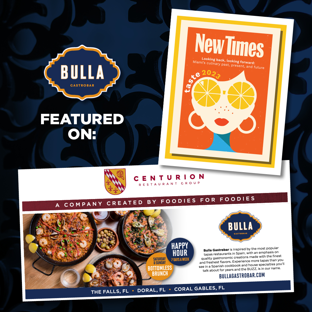 BullaGastrobar's tweet photo. TASTE 2023 🍴 🇪🇸 We are happy to be featured on this year's @MiamiNewTimes "Taste of 2023" - Join us at all of our locations to see what the BOO-YA buzz is all about. #Foodie #Spain #Tapas #MiamiFoodies #Foodies https://t.co/J8FqRTZIpX
