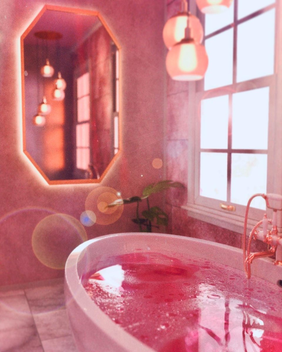 Made my dream bathroom in #Substance3DStager 😍🛁✨ #3D #pink #bathroom #sunset