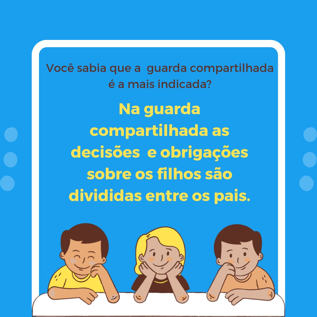 affonsopaulo's tweet photo. No divórcio, a guarda dos filhos menores é acompanhada pelo Ministério Público. Atualmente a sugestão é para que ocorra a guarda compartilhada. #direitodefamilia #guardacompartilhada #guardadosfilhos #guardadefilhos #GuardaDeMenores #pairesponsavel #responsabilidadeafetiva https://t.co/m4mfuITJAI