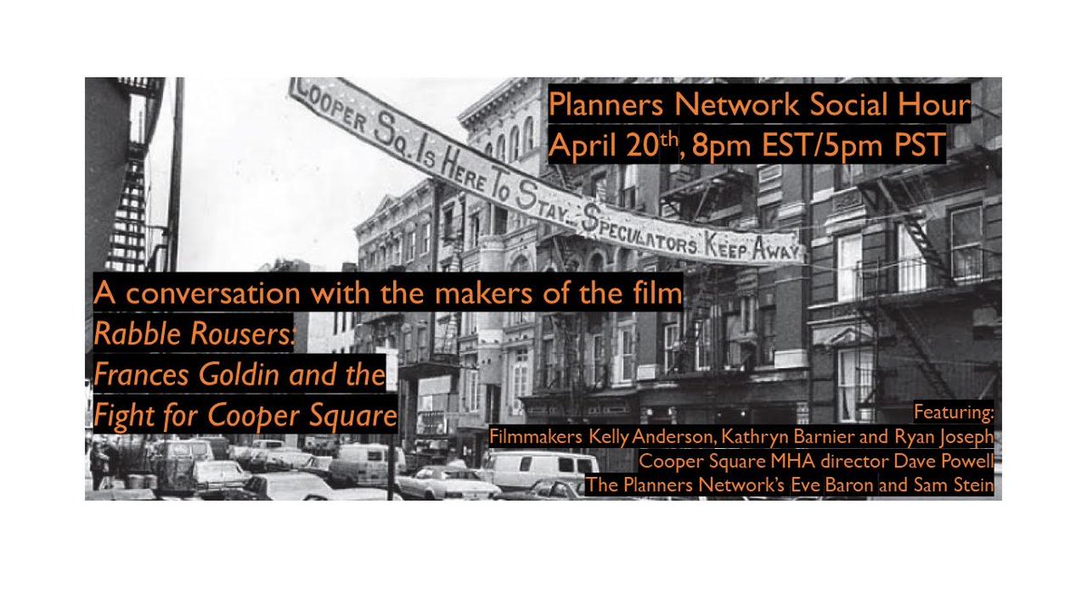 NYCplanners's tweet photo. Join us for a zoom social hour on April 20th, 8pm EST/5 pm PST to learn about Frances Goldin and the fight for @CooperSq from @RabbleRDoc filmmakers
@kellybklyn, #KathrynBarnier, #RyanJoseph & MHA director #DavePowell. Register in advance at:
https://t.co/f2l3WDAQ6C https://t.co/sKl60h67V4