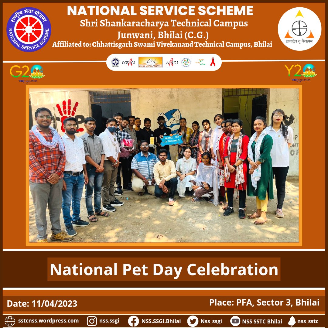 Nss_ssgi's tweet photo. Jai Hind 🇮🇳
 
On the occasion of National Pet Day @Nss_ssgi visited #PeopleforAnimals (PFA), Durg, on 11th April, 2023. 

@_NSSIndia
@YASMinistry 
@NSSRDBhopal
@nsscsvtuCG 
@pfaindia 
@ianuragthakur 
@pankajsinghips
@askabir_ 
@NeetaBajpai5 
@dr_dsraghu https://t.co/RYRwk0lIA7