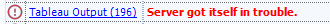 When you are trying to publish data to <a href="/tableau/">Tableau</a> from <a href="/alteryx/">Alteryx</a> and get an error that makes you laugh...despite a looming deadline. Does that mean #TablaeuCloud is grounded?

#DataFam #TableauOutputTool