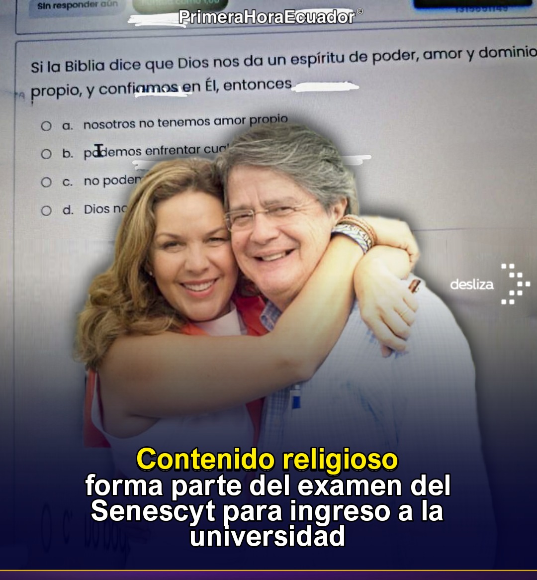 PrimeraHoraEc's tweet photo. ➤ A la esposa del presidente (María de Lourdes) le debe gustar. 

Revelan el contenido religioso en las preguntas del examen de #Senescyt que se toma a los jóvenes graduados de colegios para el ingreso a las universidades.

💬 Cuéntanos tu opinión en los comentarios https://t.co/Fa45PMhmvD