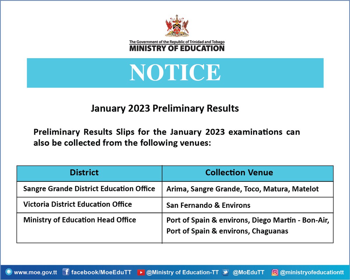 Ministry of Education Trinidad and Tobago on Twitter " January 2023 Preliminary Results