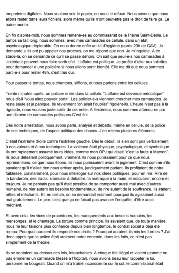 Condorcet_mob's tweet photo. Nouveau témoignage d'une gardée à vue suite à la tentative d'occupation du 23 Janvier. Notre haine est politique.
💥💥 https://t.co/73vpUcibJr
