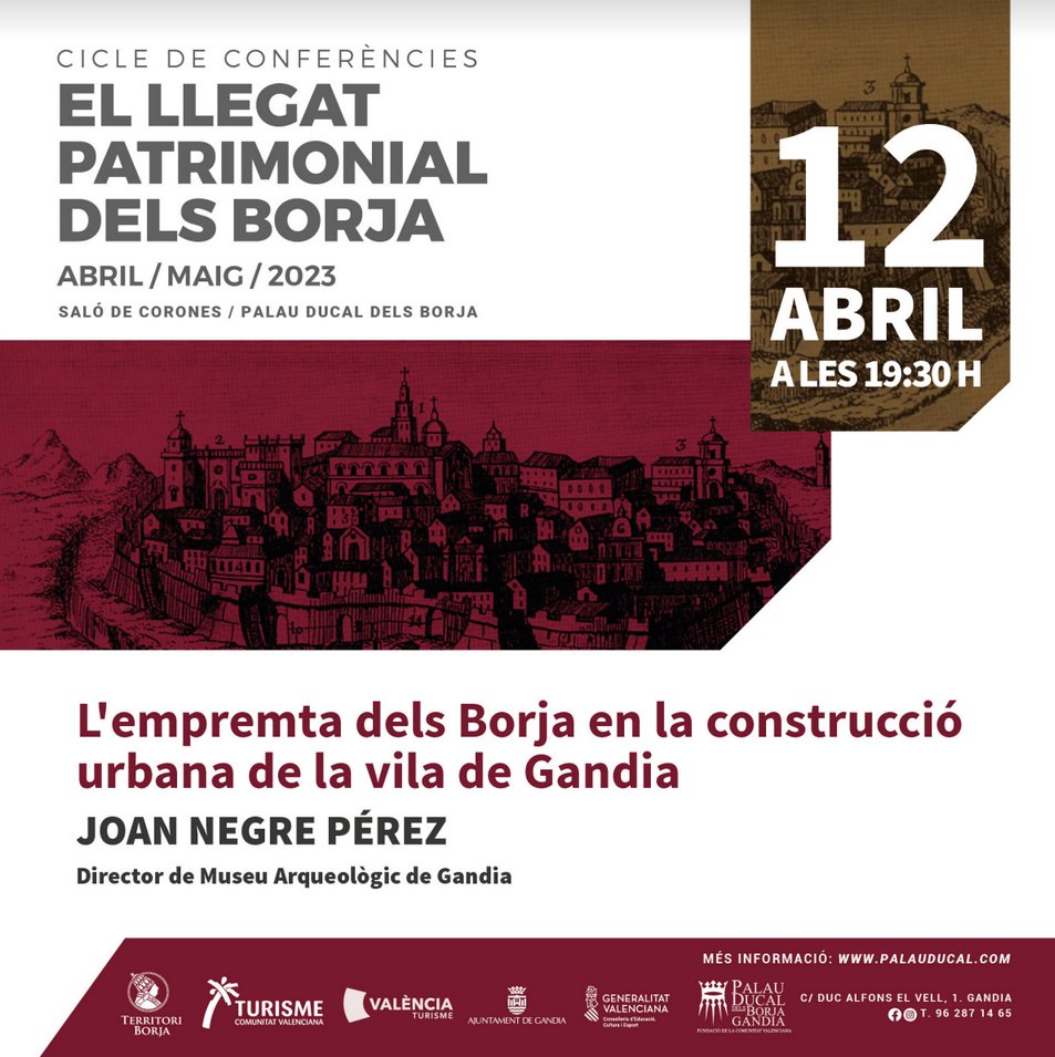 CEIC Alfons el Vell (@alfonselvell) on Twitter photo Demà dimecres 12 d'abril a les 19:30 s'enceta un nou cicle de conferències al <a href="/PalauDucal/">Palau Ducal Gandia</a> sobre "El llegat patrimonial dels Borja". <a href="/joan_negre/">Joan Negre</a> (director de <a href="/MAGaMuseu/">Museu Arqueològic de Gandia</a> i del CEIC Alfons el Vell) ens parlarà de "L'empremta dels Borja en la construcció urbana de la vila de Gandia". Demà dimecres 12 d'abril a les 19:30 s'enceta un nou cicle de conferències al <a href="/PalauDucal/">Palau Ducal Gandia</a> sobre "El llegat patrimonial dels Borja". <a href="/joan_negre/">Joan Negre</a> (director de <a href="/MAGaMuseu/">Museu Arqueològic de Gandia</a> i del CEIC Alfons el Vell) ens parlarà de "L'empremta dels Borja en la construcció urbana de la vila de Gandia".
