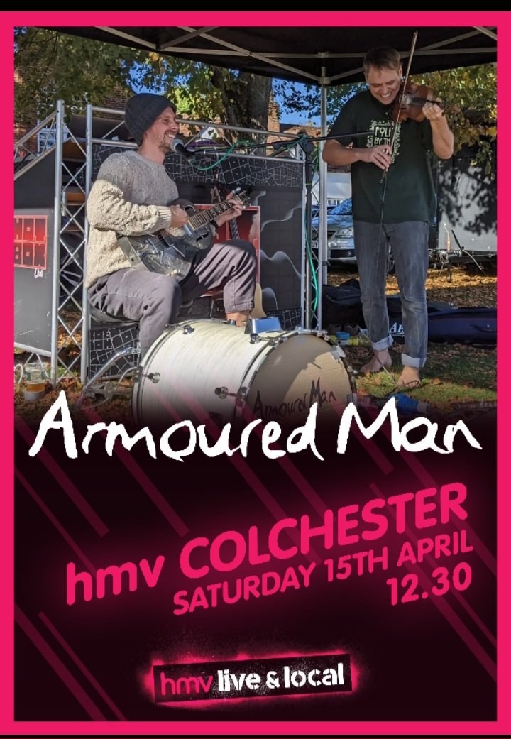 This week's #hmvlivendlocal is not to be missed. it all starts at 12.30 and we have the amazing <a href="/armoured_man/">Armoured Man</a> and it FREE. Come along you will not be dissapointed 👌💙🎵👌💙👌
#colchesterscene #supportlivemusic #supportlocalmusic