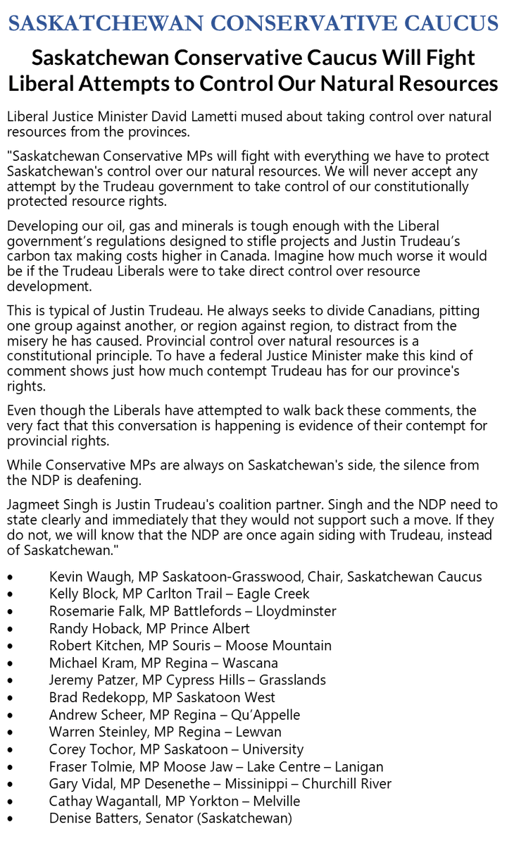 Another attack on western Canada by Trudeau: threatening to take control over our natural resources. Just leave us alone. 

#cdnpoli #saskpoli