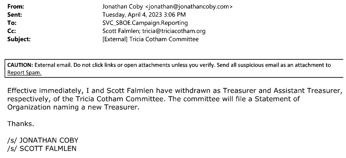 From campaign finance records: <a href="/triciacotham/">Tricia Cotham</a>  campaign treasurers (who also work for Roy Cooper, Josh Stein and many other Democrats) resigned from her campaign committee one hour after <a href="/_lucillesherman/">Lucille Sherman</a> broke the news of Cotham's party switch last week. #ncpol #ncga