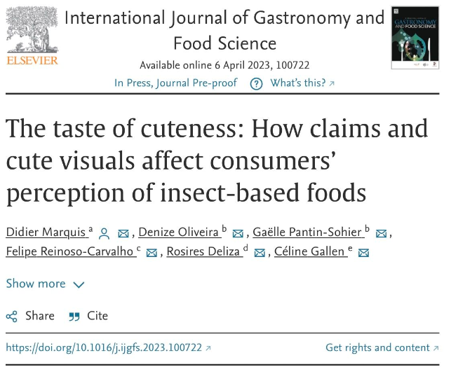 The taste of cuteness: How claims and cute visuals affect consumers’ perception of insect-based foods
doi.org/10.1016/j.ijgf… #insect #perception #food