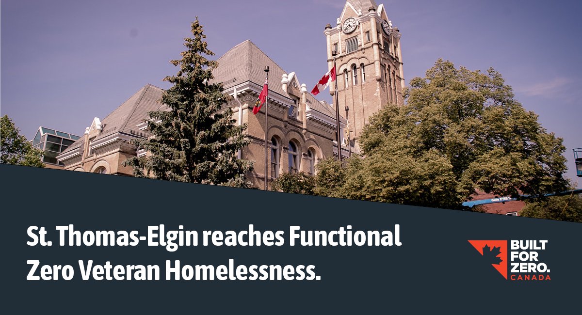CAEHomelessness's tweet photo. St. Thomas-Elgin has become the second community in Canada to achieve Functional Zero Veteran Homelessness. This milestone shows what's possible when communities work together to end homelessness.

Read more about this achievement here ➡️ https://t.co/ASmlytm1gO https://t.co/20xCvBH8NY