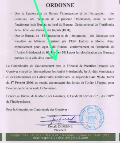 wilton_severe's tweet photo. 2 mwa aprè ORDONNANCE meri Gonayiv te pran pou relokalize biwo imigrasyon Gonayiv la nan pwòp lokal li mòn blan. Komisè gouvènman an ak responsab biwo a rete an rebelyon. Nan yon entèvyou ak laprès, Komisè a fè konnen se direktè DGI gonayiv la ki pou mande l depase biwo a. https://t.co/Qup7Bw7be2