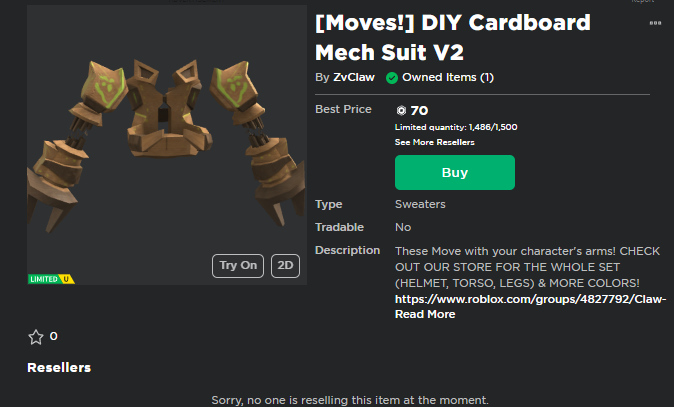 ZvClaw's tweet photo. ITS OUT! ONLY 70 R$ and 1500 Qnt π€ , GET IT WHILE YOU CAN!
https://t.co/sN9hagx5MI
#Roblox #RobuxUGC https://t.co/m22OqfTW7M
