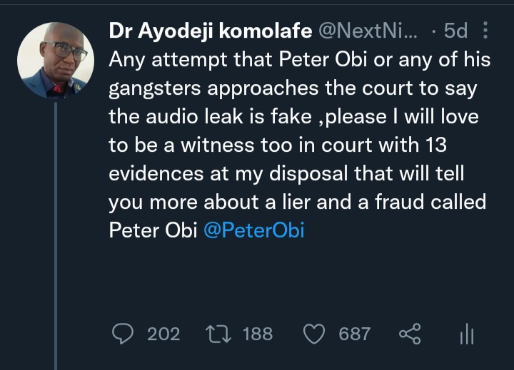NextNigeriaPre's tweet photo. For those who are wailing,hitting their heads on the wall,sending petition here and there .I have sent an SMS to obi ,DM and sent an official later to obi to make real his word and approach a court over the leaked audio. https://t.co/9LiKXvONYN