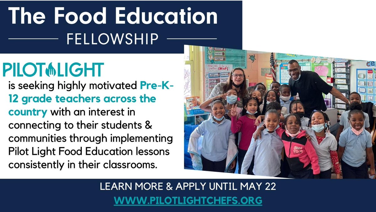 📣CALLING EDUCATORS!📣 We're now accepting applications for our Food Education Fellowship! This is a year-long paid opportunity for PreK-12 teachers in the US looking to grow through Food Education. Learn more on our website and apply now through May 22! pilotlightchefs.org
