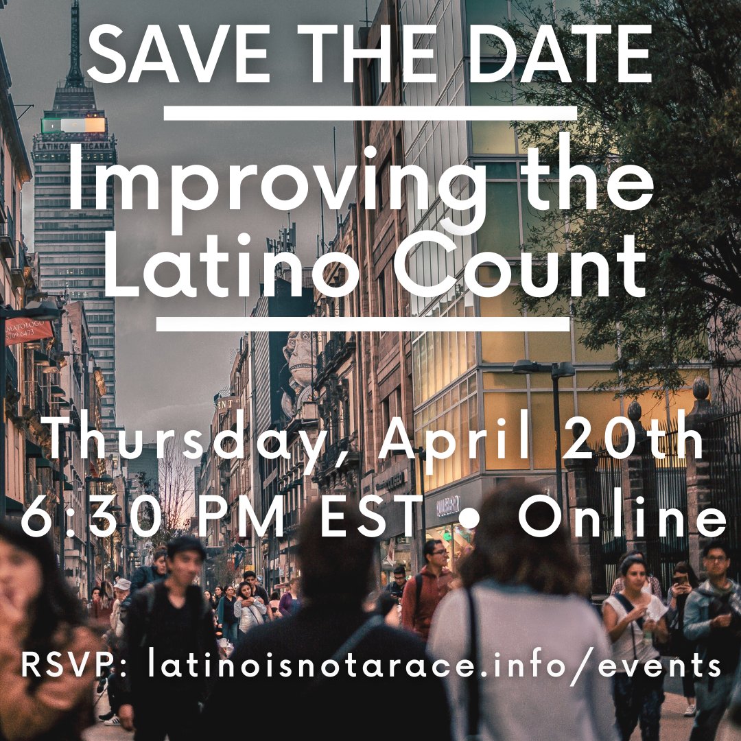 A conversation moderated by Dr. @zairedinzey with Dr. @ProfClealand, Dr. @YalidyM, Dr. @DrYasmiyn, and Dr. Mark Lopez, <a href="/pewidentity/">Pew Research Race and Ethnicity</a>, on how we can improve the counting of #latinos #hispanics in the Census and other surveys.

RSVP - latinoisnotarace.info/events/improvi…

#latinoisnotarace
