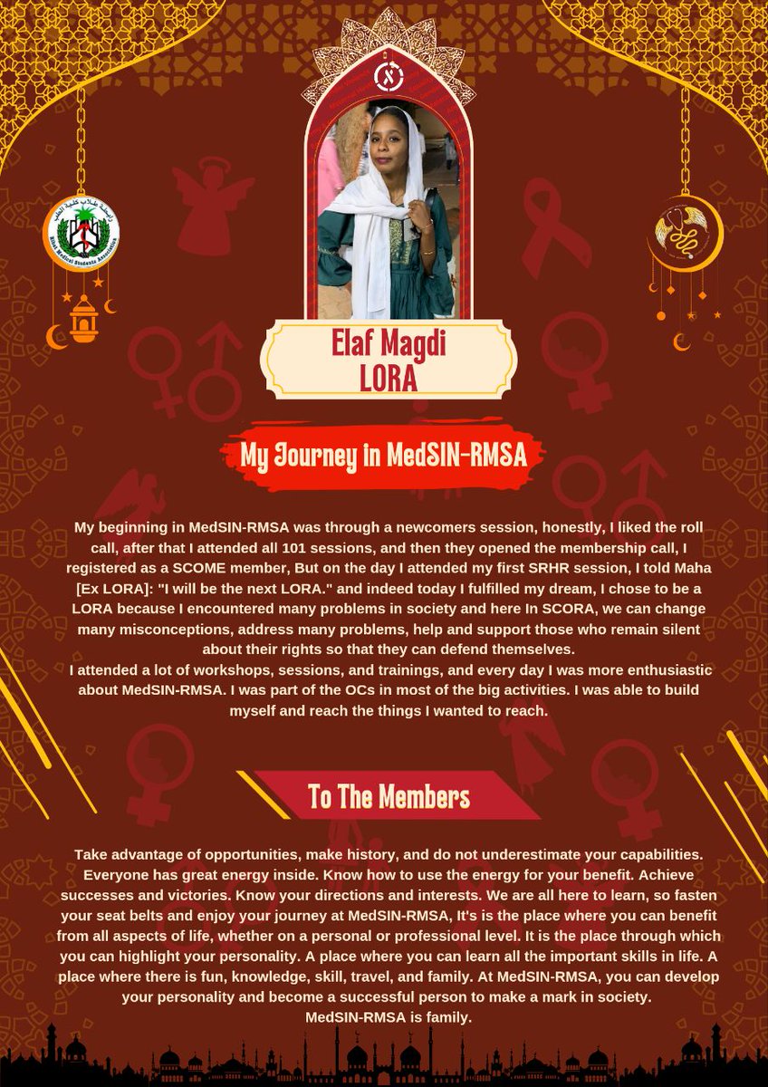 MedSINRMSA's tweet photo. Today we continue the KYT Series with our 5th epis with the angel with pure heart who loves and guides the SCORAngels office. Our lovely cute LORA Elaf Magdi ❤️.

And always keep in your mind that "We Are The Change".

#MedSIN_RMSA_Festival
#Phase_two 
#KnowYourTOs #Day5
#Ramdan https://t.co/0bpMaz97Z8