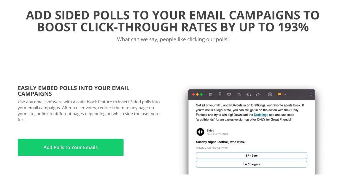 SidedPolls's tweet photo. Soon only Twitter Blue subscribers will be allowed to vote on Twitter polls. At Sided, anyone with a profile can vote. PLUS, as our partner, you can embed polls directly to your website and emails! Learn more at https://t.co/PK1I1FdKRQ https://t.co/6qO0UbzRg9