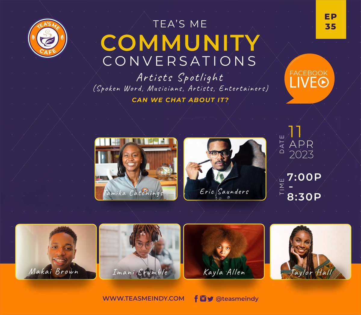 Catchin24's tweet photo. One hour til the @TeasMeIndy Community Conversation!! Tune in from 7-8:30p on our #TeasMe Facebook Live. We will be focused on the Artists!! Love the platforms that have been created! #CanWeChatAboutIt #TheFuture #ShineBright https://t.co/dZuG3f77MB