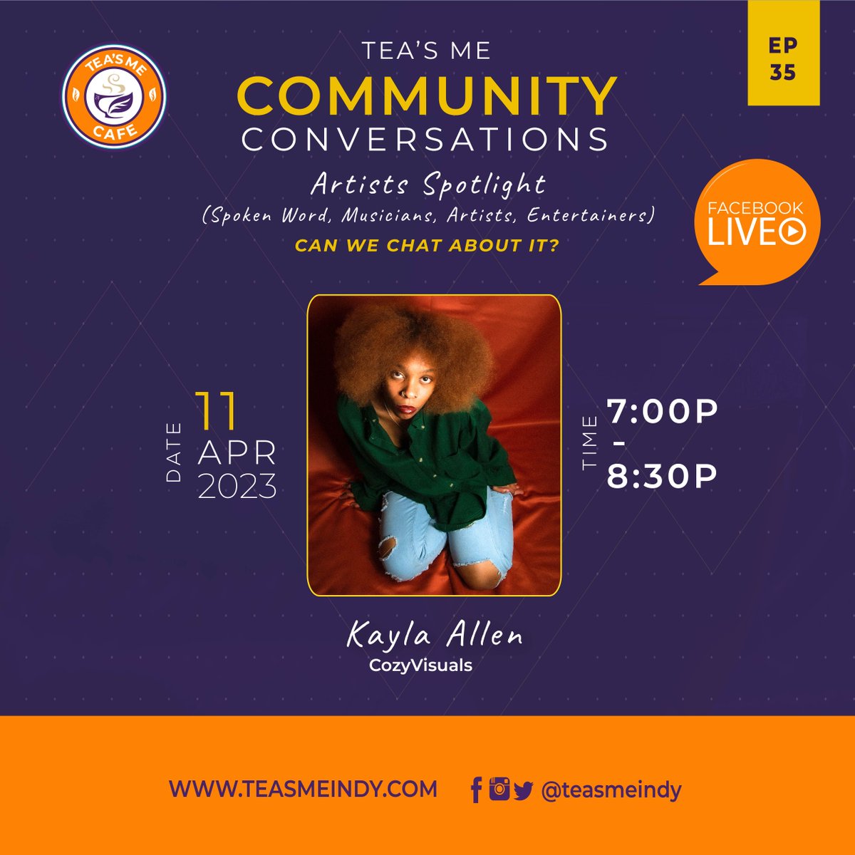 Catchin24's tweet photo. One hour til the @TeasMeIndy Community Conversation!! Tune in from 7-8:30p on our #TeasMe Facebook Live. We will be focused on the Artists!! Love the platforms that have been created! #CanWeChatAboutIt #TheFuture #ShineBright https://t.co/dZuG3f77MB