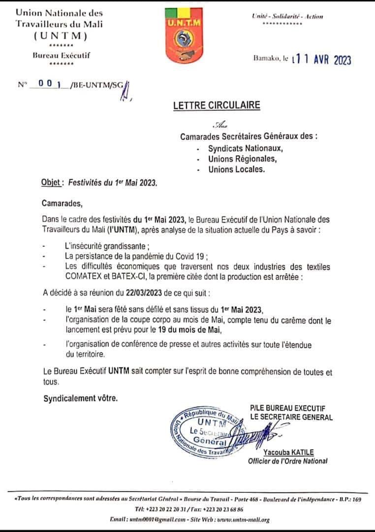 SahelLeaks's tweet photo. #Mali : À cause de l'insécurité grandissante, la persistance de la pandémie de la Covid 19 et les difficultés économiques que traversent nos deux industries des textiles #COMATEX et #BATEX_CI, la première citée dont la production est arrêtée, l’UNTM décide de surseoir au...1/2 https://t.co/wlpz6a7sqO