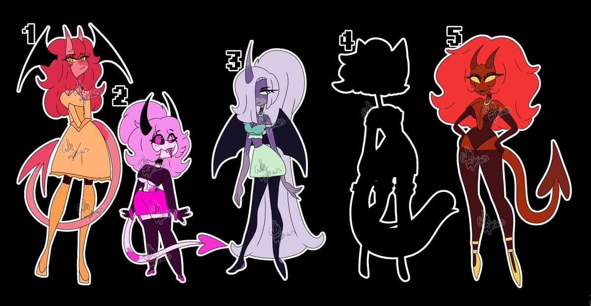 GTB_Studio's tweet photo. $10 ADOPT BATCH
(PAYPAL ONLY) ALL ARE OPEN EXCEPT #4 
DM TO CLAIM 

BASE WAS BY VivzieBases on DA 

#Adoptable #hazbinhoteladopt
#adopt #demonadopt #angeladopt
#helluvabossadopt #hazbinadopt https://t.co/VdBfGLpCgJ