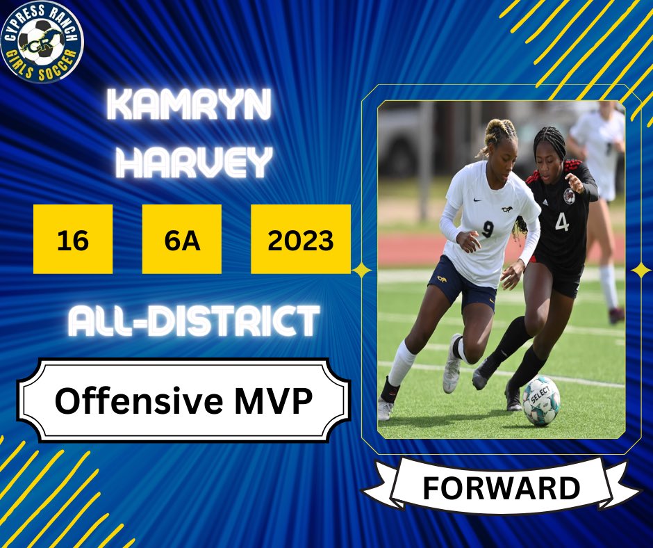 Congratulations to @kam_harv for being voted District 16-6A Offensive MVP (Unanimous) with 26 goals and 6 asst. this season. The impact you have made over the last four years was amazing. We are going to miss you but we are excited to watch you play for @LamarWSoccer next year