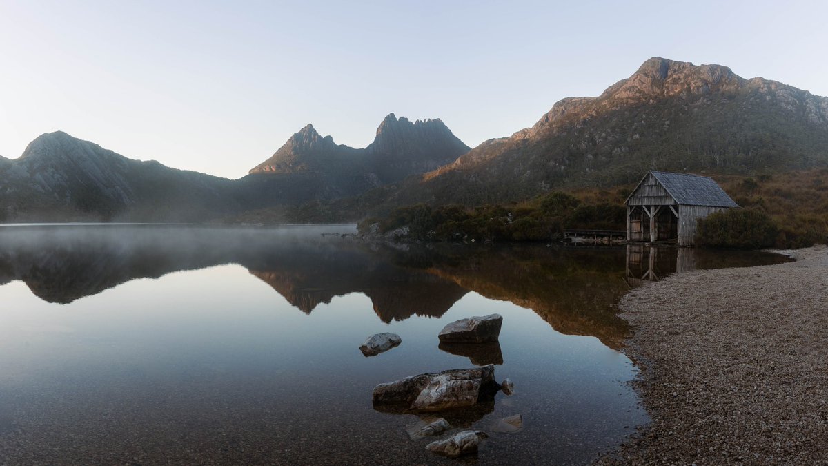 Misty mornings by the boat shed. Gifted to have a morning so clear given the fact those rugged peaks in the background often attract rough weather
