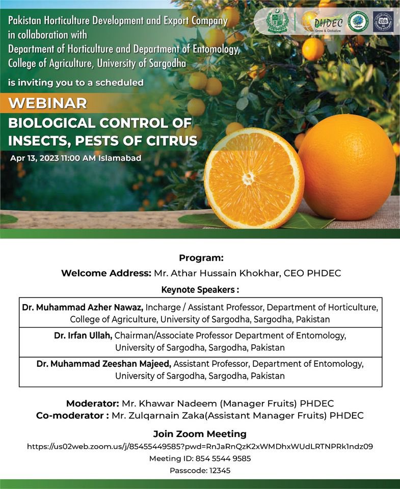 Phdec_official's tweet photo. WEBINAR ON
BIOLOGICAL CONTROL OF
INSECTS, PESTS OF CITRUS
BY
in collaboration with
College of Agriculture, University of Sargodha
#phdec
#universityofsargodha
#webinar #biologicalcontrol #citruspests
#citrus #entomology
#agriculture #farming https://t.co/FYmY0R3XyJ