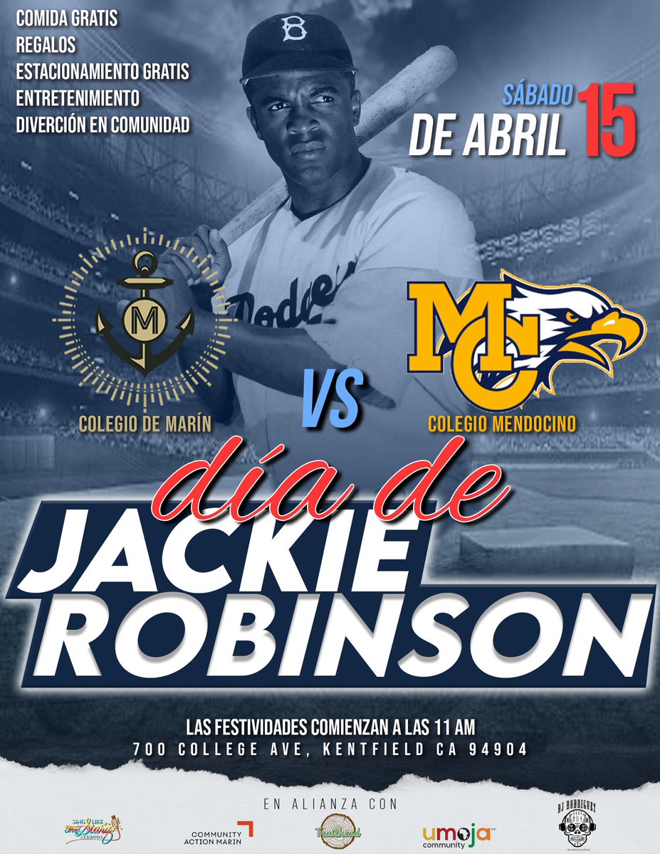 COMAthletics's tweet photo. Come and celebrate #JackieRobinsonDay with us as we support our baseball team against @MendoBaseball in Kentfield! BE THERE!

⚓️ #AnchorDown #CollegeOfMarin #CollegeOfMarinAthletics #Baseball #CollegeBaseball #JUCOBaseball #Kentfield #BayArea #MarinCounty #California #WestCoast https://t.co/oLUrjVcsD0
