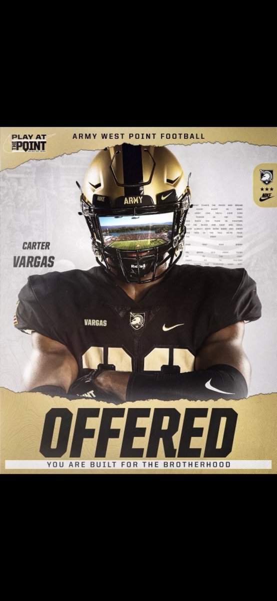 CarterVargas21's tweet photo. After great call with @CoachSeanCronin I’m blessed to receive my 2nd FBS offer to army football thank you for believing in my ability ! https://t.co/8uPjE7kKW6